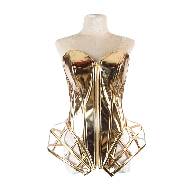 Gold PVC Corset with Cage Hip