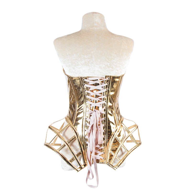 Gold PVC Corset with Cage Hip