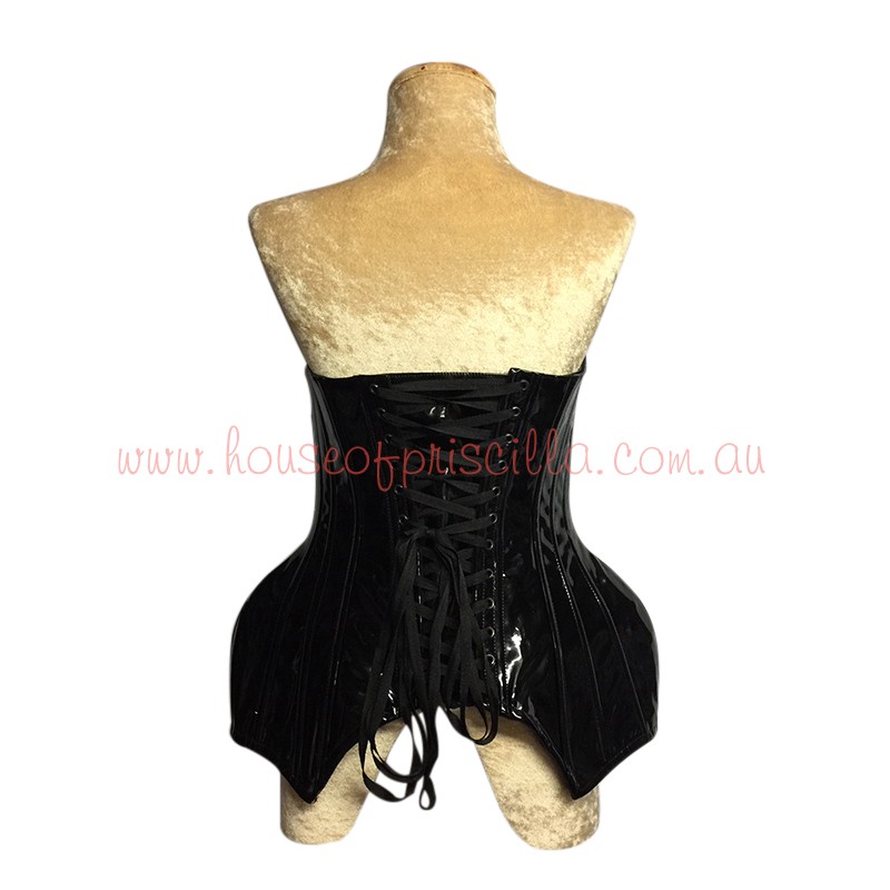 Black Metallic Cup Hip Corset with Lace Up Back
