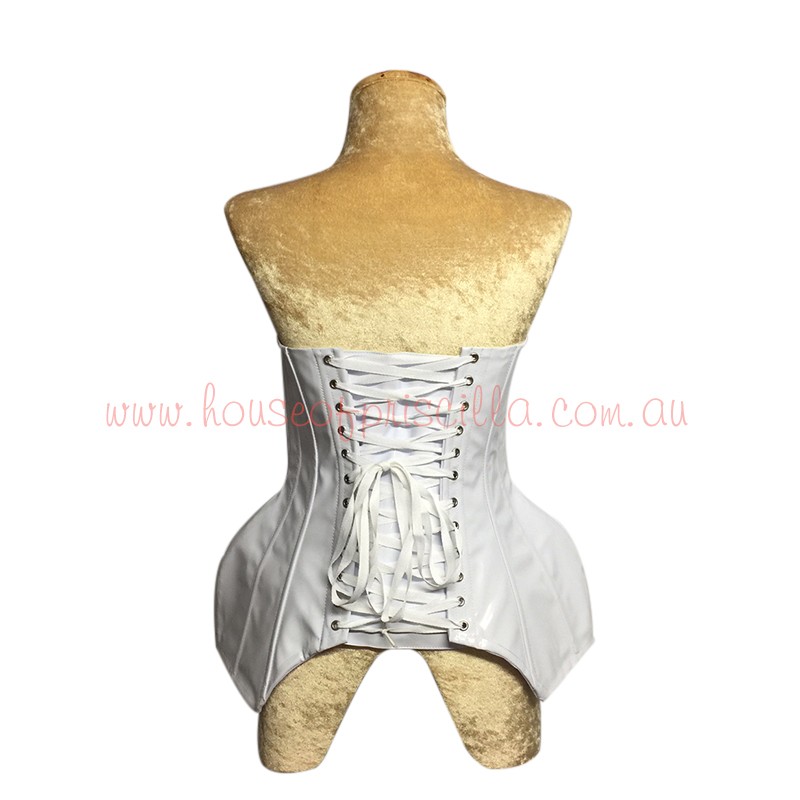 White Metallic Cup Hip Corset with Lace Up Back