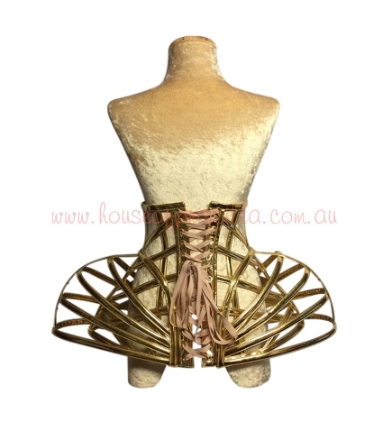 Gold Gaga Under Bust PVC Cage Corset Dual Layer