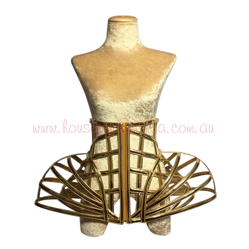 Gold Gaga Under Bust PVC Cage Corset Dual Layer
