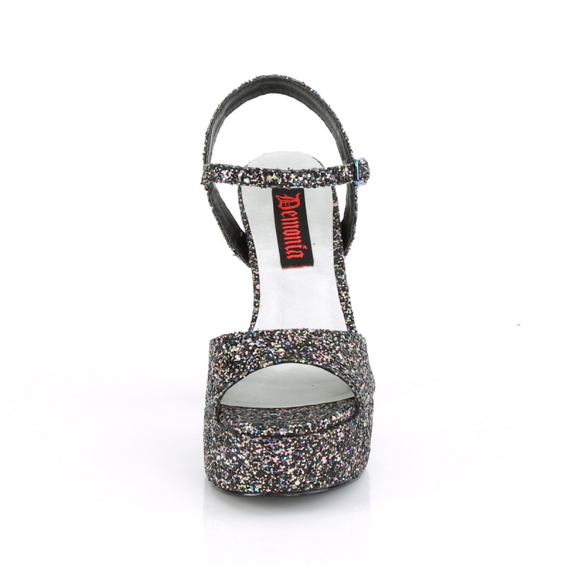 Demonia Dolly 09 Platform Strap Sandal Black Multi Glitter