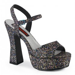 Demonia Dolly 09 Platform Strap Sandal Black Multi Glitter