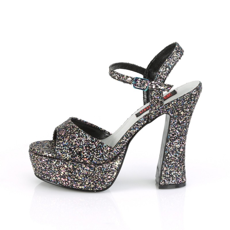 Demonia Dolly 09 Platform Strap Sandal Black Multi Glitter