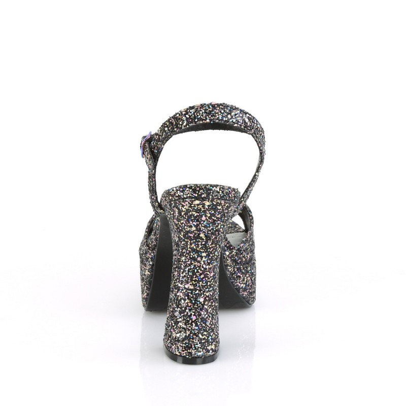 Demonia Dolly 09 Platform Strap Sandal Black Multi Glitter