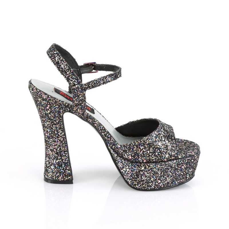 Demonia Dolly 09 Platform Strap Sandal Black Multi Glitter