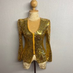 Gold Sequin Zip Front Jacket