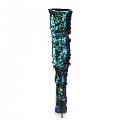 Courtly 3011 Thigh High Boot Iridescent Green Sequin Pleaser