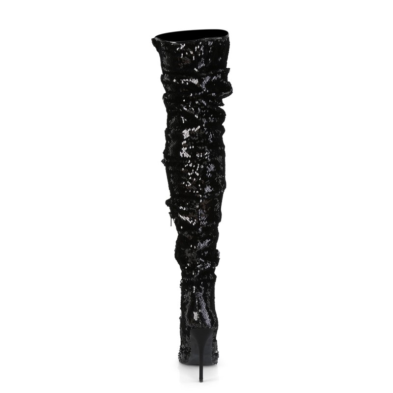 Pleaser Courtly 3011 Thigh High Boot Black Sequin