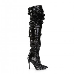 Pleaser Courtly 3011 Thigh High Boot Black Sequin