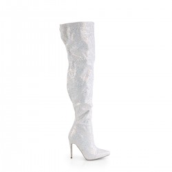 Courtly 3015 Thigh High Boot White Multi Glitter Pleaser