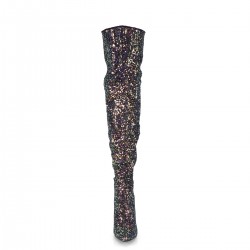 Pleaser Courtly 3015 Thigh High Boot Black Multi Glitter