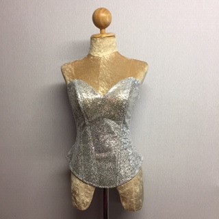 Silver Sequin Corset with Side Zip Closure and Lace Up Back