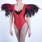 Red & Black Sequin Beaded Bodysuit with Feather Shoulder Red & Black Sequin Beaded Bodysuit with Feather Shoulder