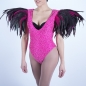 Hot Pink-Black Sequin Beaded Bodysuit with Feather Shoulder