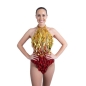 Red & Gold Diamond Cut Sequin Bodysuit with Mesh Insert