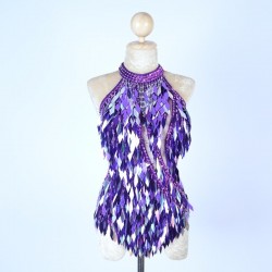 Purple and Silver Diamond Cut Sequin Bodysuit with Mesh Insert