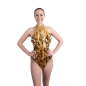 Gold Diamond Cut Sequin Bodysuit with Mesh Insert