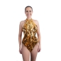 Gold Diamond Cut Sequin Bodysuit with Mesh Insert