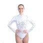 White Mesh Bodysuit with Silver Coin Sequin Applique