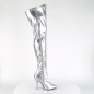 Seduce 3000 Thigh High Stretch Boot Faux Leather Silver Pleaser