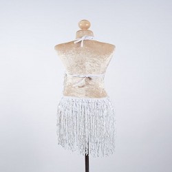 White Sequin Fringe Cabaret Low Back Bodysuit with Sequin Bra Cup
