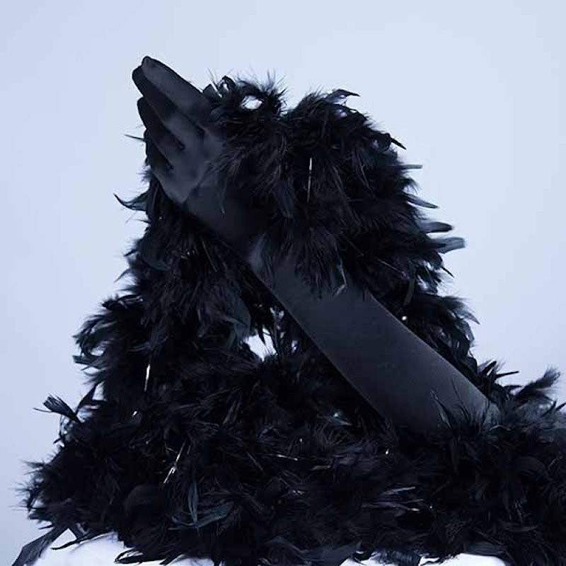 Turkey Feather Boa 180cm Black with Silver Tinsel Flick