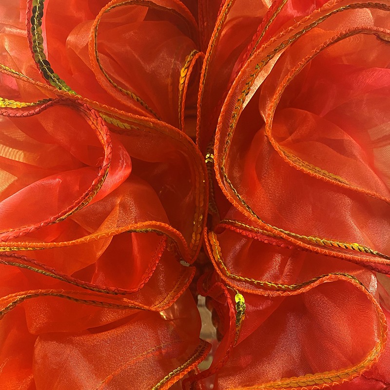 Mini Organza Boa 200cm Red | Orange with Gold Sequin Trim