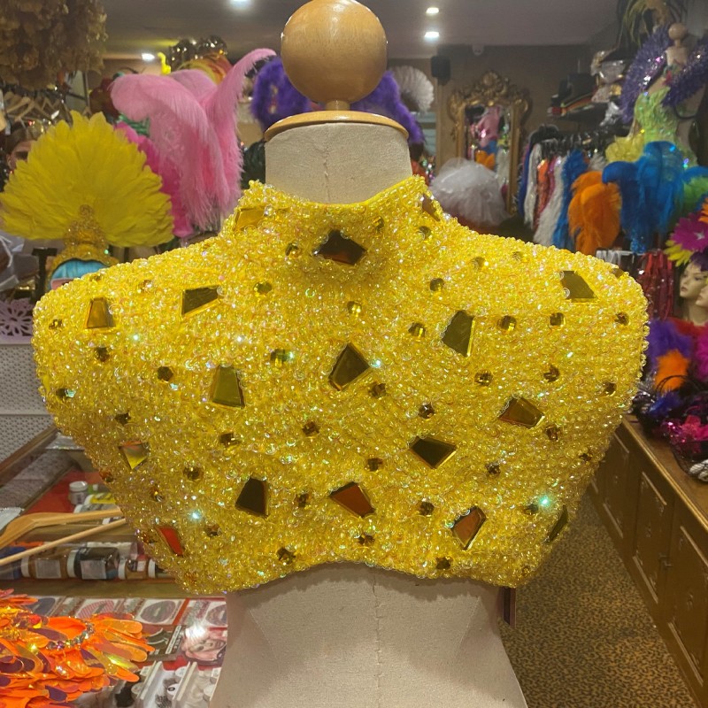 Yellow Mirrored Sequin Cropped Jacket