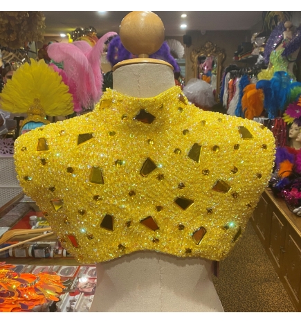 Yellow Mirrored Sequin Cropped Jacket