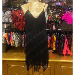 Black Stretch Sequin Dress with Fringing