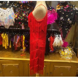 Stretch Sequin Dress with Fringing Red