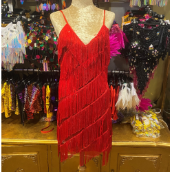 Red Stretch Sequin Dress with Fringing