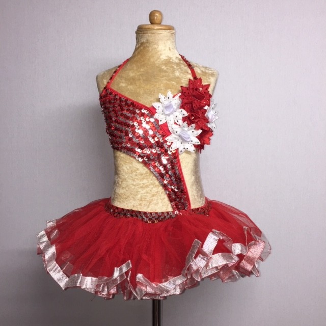 Candy Flower Sequin Leotard with Tu Tu Red and Silver