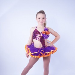 Purple and Orange Candy Flower Sequin Leotard and Tu Tu Skirt