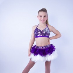 Purple-White USA Crop Top and Feather Skirt Set