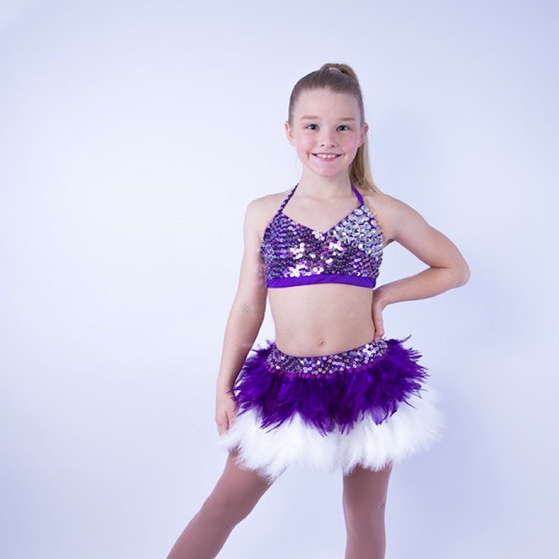 USA Crop Top and Feather Skirt Set Purple and White