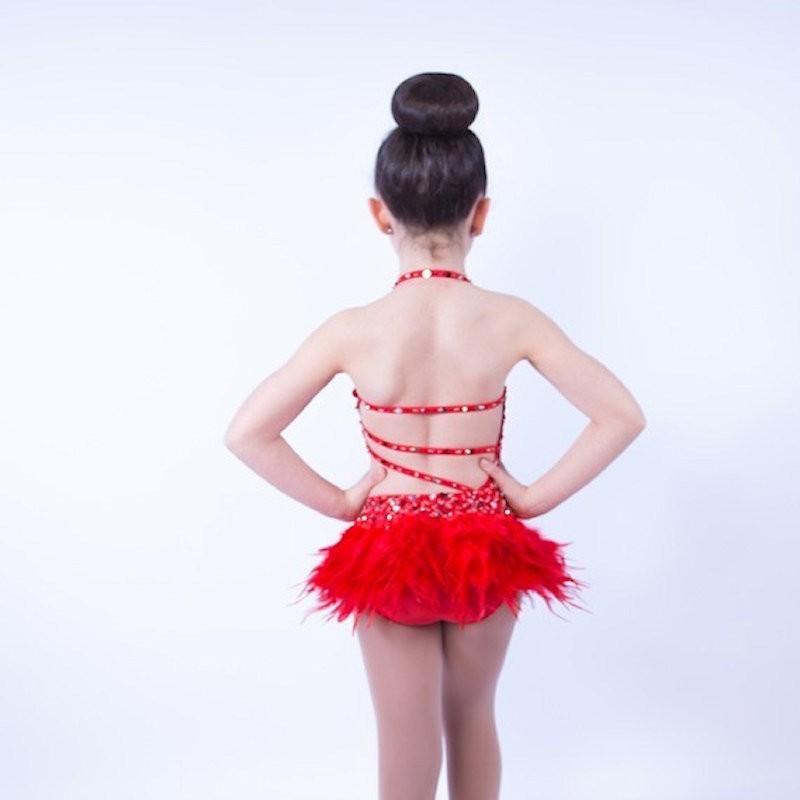 Red Lucy Sequin Leotard and Feather Skirt Set