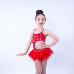 Red Lucy Sequin Leotard and Feather Skirt Set