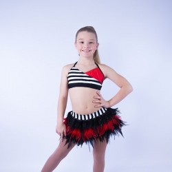 Black-Red-White USA Crop Top and Feather Skirt Set