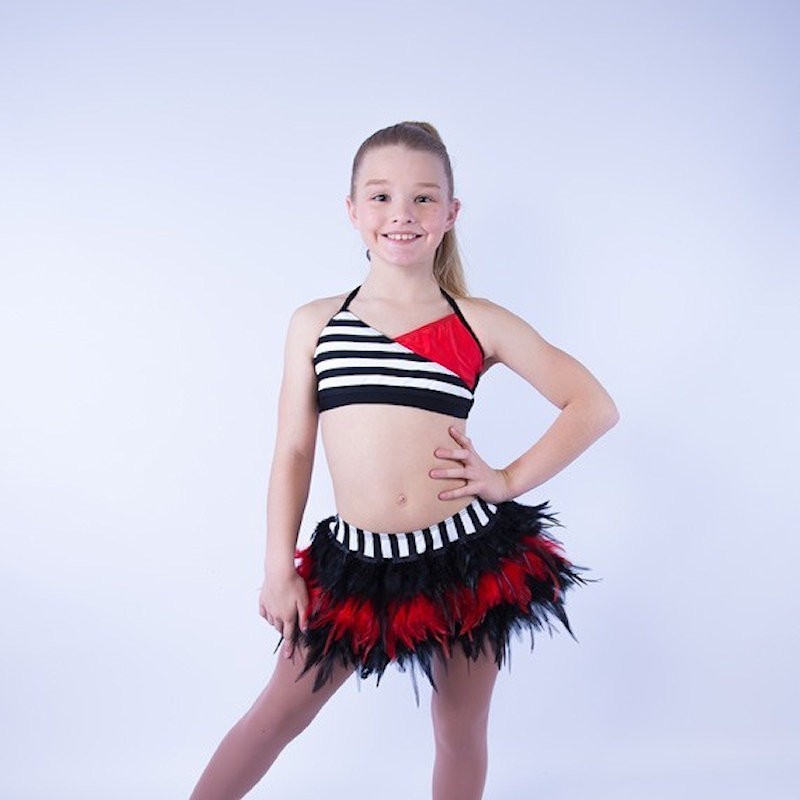 USA Crop Top Striped and Feather Skirt Set Black Red White