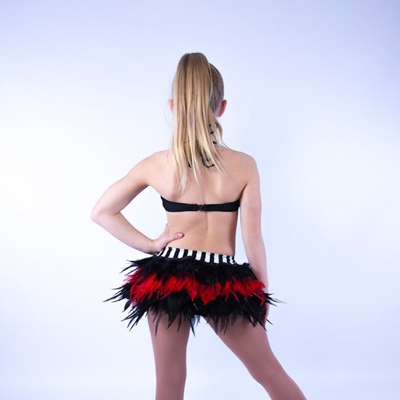 USA Crop Top Striped and Feather Skirt Set Black Red White