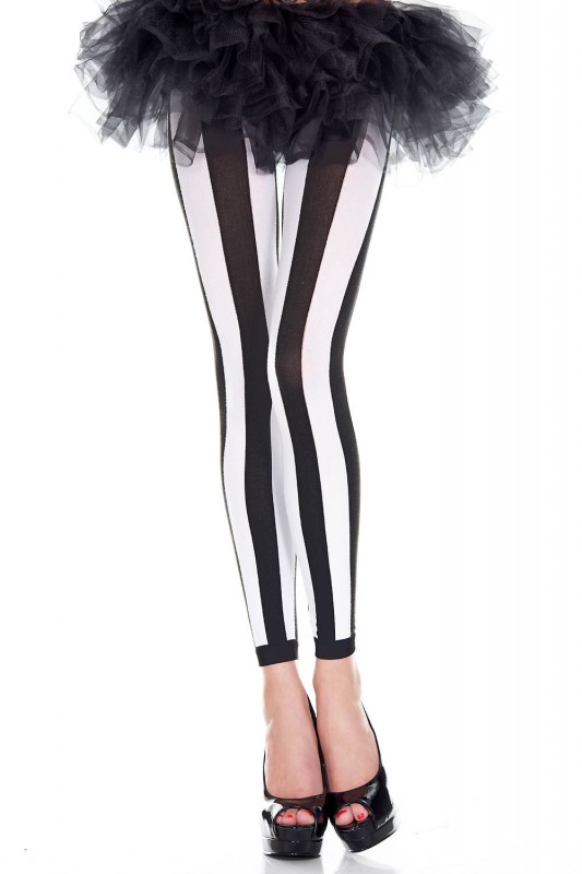 Music Legs Striped Pantyhose Black / White Vertical Tights